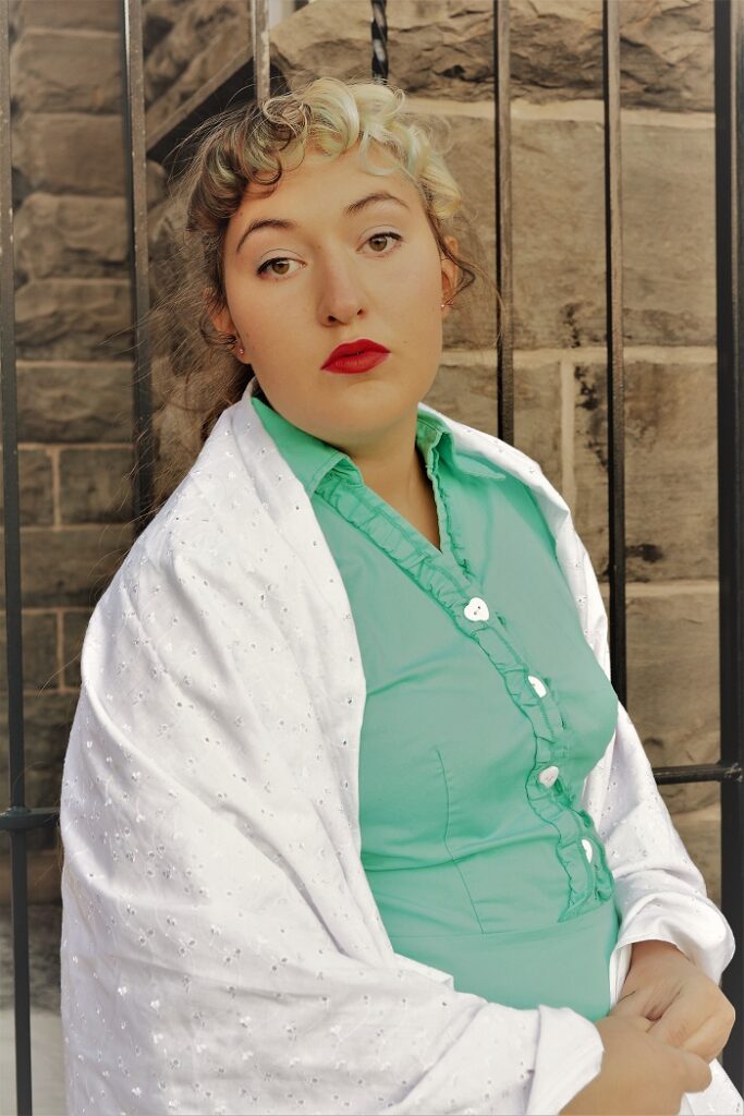 Model portraying a woman from the 50's. Dignified
