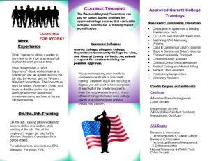 Tri-fold brochure to advertise services for veterans. Coloring is purple and teal.